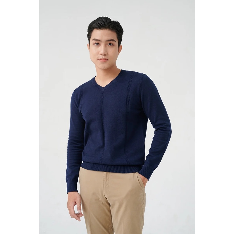 Áo len nam cổ tim tay dài cao cấp Merriman mã THMAL028 màu xanh Navy