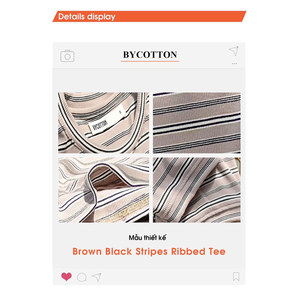 Áo Thun Gân Ngắn Tay Cổ Tròn Nâu Phối Sọc Đen BY COTTON Brown Black Stripes Ribbed Tee