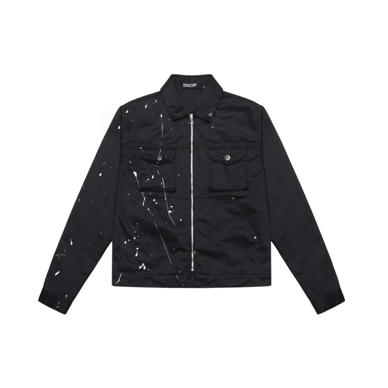 Áo khoác Kaki form crop đen "FAULTIER PAINT SPLATTER KAKI JACKET"
