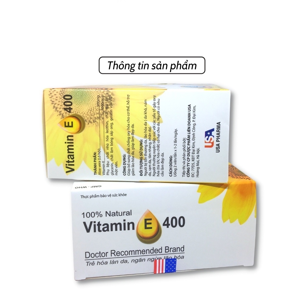 Viên uống đẹp da Vitamin E400, Hộp 100v bổ sung Vitamin E 400 kèm tinh chất lô hội giúp chống lão hóa, tốt cho sinh lý