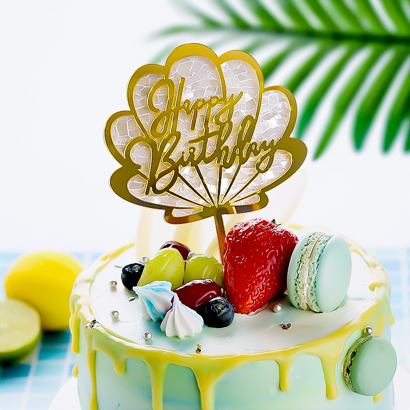 Que Cắm Trang Trí Bánh Kem Hình Lâu Đài Chữ Happy Birthday Bằng Acrylic Màu Vàng Sáng Tạo