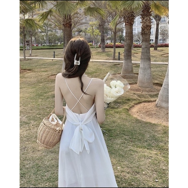 Đầm nữ hai dây dáng dài cột nơ lưng đầm maxi dáng dài thời trang cho nữ