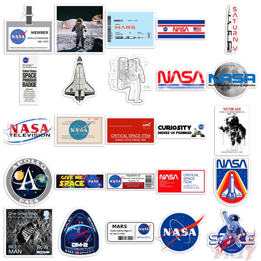 ❉ Miếng Dán Hình Logo NASA ❉ Bộ 50 Miếng Dán Chống Thấm Nước Họa Tiết Thời Trang Dùng Trang Trí