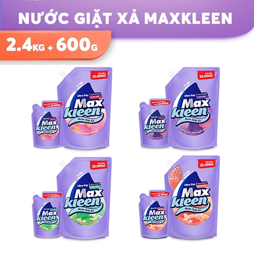 Combo Túi Nước Giặt Xả 2.4Kg + Túi Nước Giặt Xả 600g MaxKleen:Vườn Sớm Mai