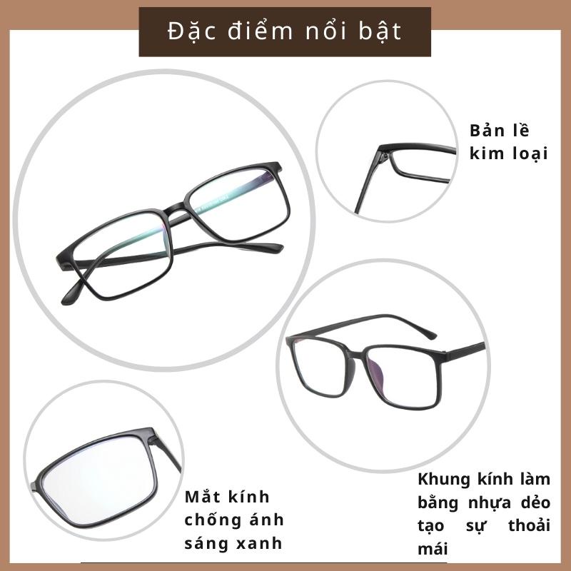 Mắt kính cận vuông Basic Glasses 01, gọng kính nam nữ thời trang tròng chống ánh sáng xanh có thể thay cận