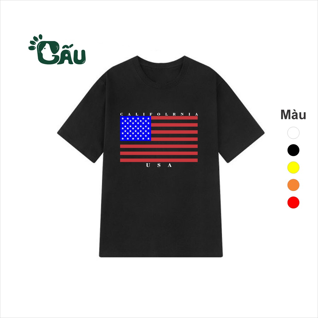 Áo thun tay lỡ Gấu 194 Unisex from rộng phong cách Ulzzang vải coton cao cấp dày dặn, co dãn - USA Cờ Mỹ