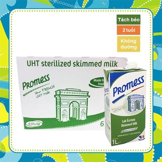 Date 10/2025-Thùng 6 hộp 1L sữa tươi không đường tách béo Promess (mới nhất).