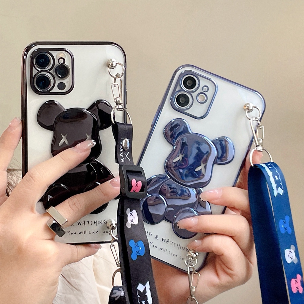 Ốp điện thoại mềm hình gấu kèm dây đeo cho 13 proamx 12 pro max 11 pro max xs max 13 romax xr x 7plus 8plus