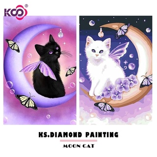 Bộ tranh đính đá 5D tự làm hình mèo và mặt trăng 30X40 trang trí nh thumbnail