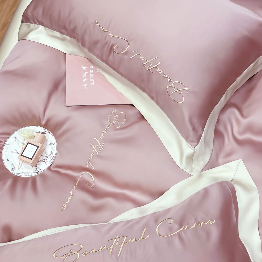 Bộ Chăn Ga Gối Lụa Tencel Cao Cấp Sang Xịn Mịn Mát Gồm Chăn Drap Gối Sét 4 Món - Nhập Khẩu Chính Hãng