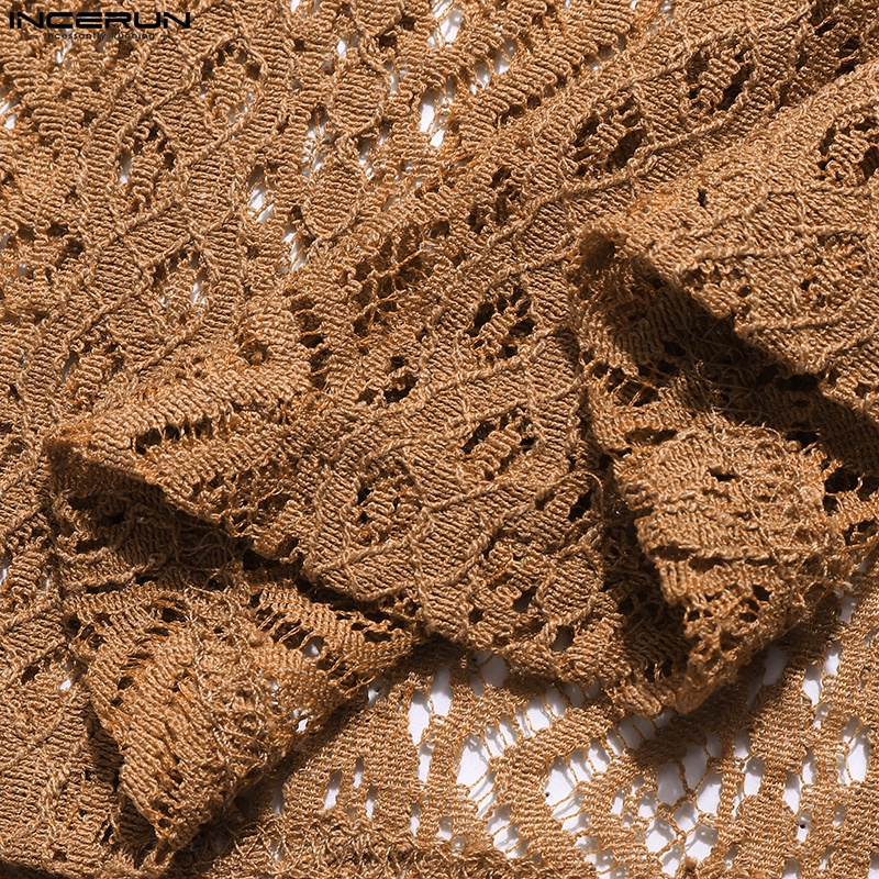 INCERUN Áo Ba Lỗ Nam Phối Ren Hoa Trong Suốt Thời Trang Mùa Hè