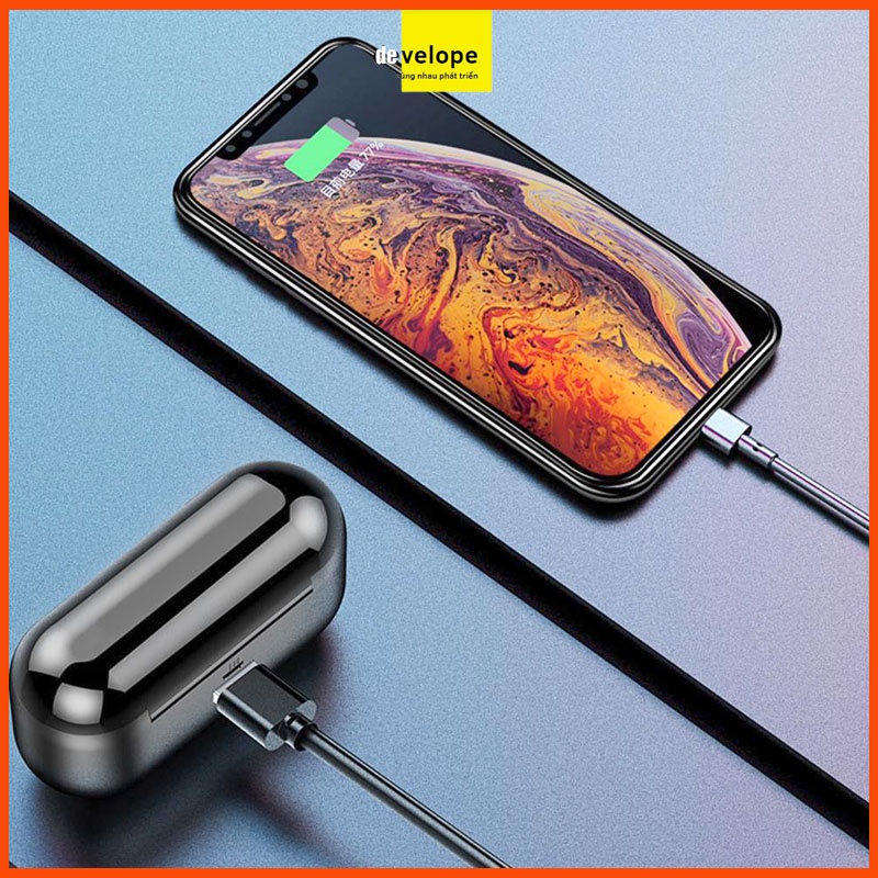 Tai nghe BLUETOOTH 5.0 (Kết nối không dây) - Chống nước - Chống ồn - Tự động kết nối - Tích hợp míc - Âm thanh HD8.0-Đen