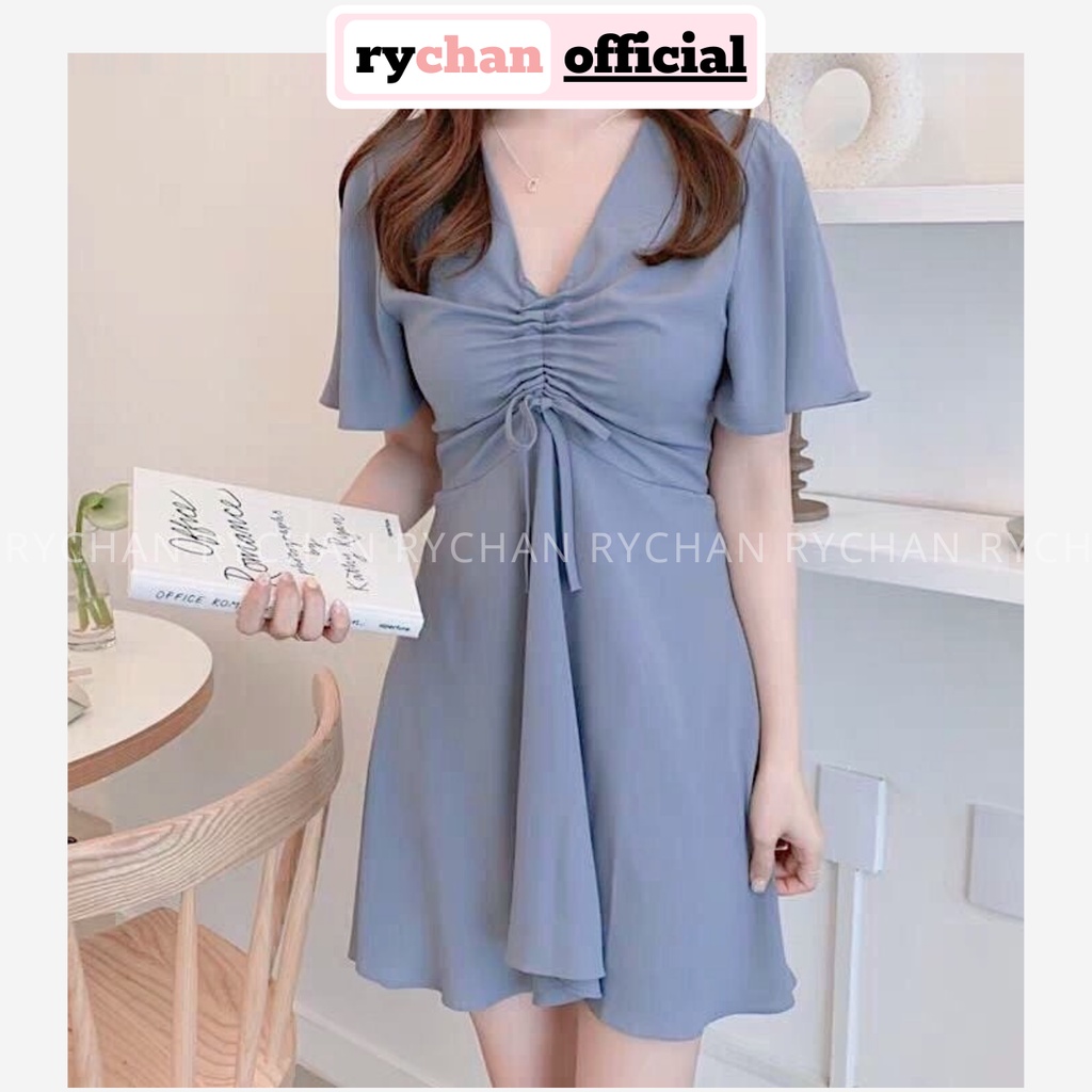 Đầm Xoè Đi Du Lịch Biển Trơn Rút Ngực 3 Màu Trắng Xanh Hồng Dễ Thương - DX317