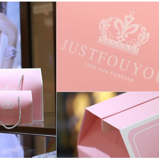 Túi giấy đựng quà tặng gấp thành hộp màu hồng phấn, In chữ Just For You Q242 | BigBuy360 - bigbuy360.vn