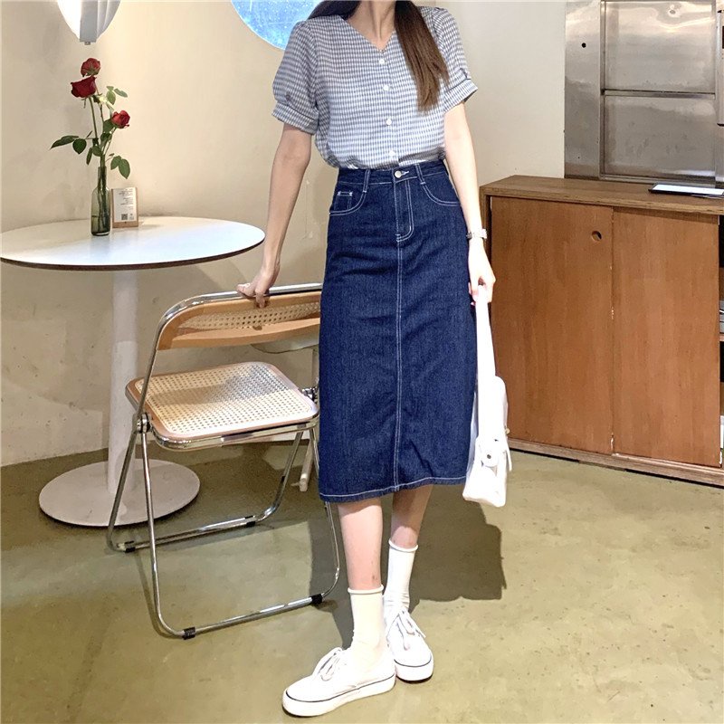 Áo sơ mi nữ ngắn tay cổ tim chữ V phong cách ulzzang Hàn Quốc S190