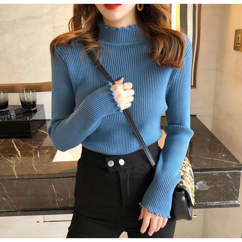 Áo sweater dệt kim màu trơn tay dài xinh xắn cho nữ | BigBuy360 - bigbuy360.vn