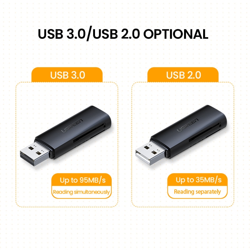Đầu Đọc Thẻ Nhớ UGREEN Usb 3.0 / 2.0 Sang Sd / Tf Cho Laptop