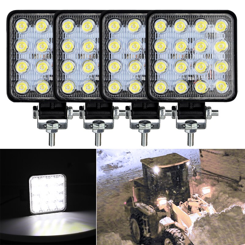 Đèn Pha Phụ Hình Vuông Lắp Cho Ô Tô Xe Tải - Hỗ Trợ Chiếu Sáng 16SMD 48W