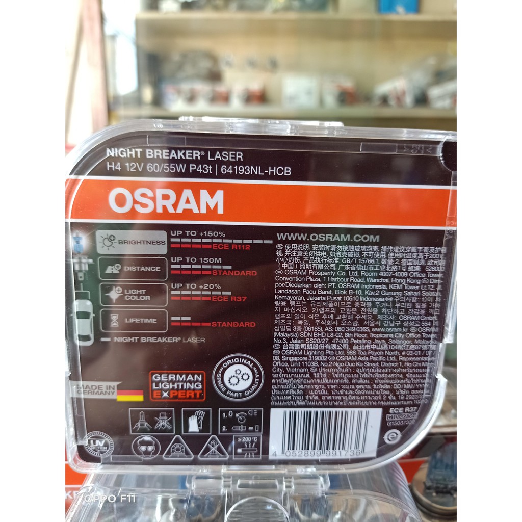 Bóng Đèn H4 12V 60/55W Tăng Sáng 150% OSRAM NIGHT BREAKER LASER (Giá 1 Cặp)