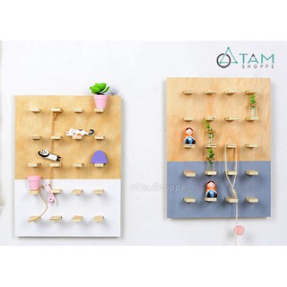 Bảng gỗ đục lỗ treo tường 20 chốt gỗ chữ nhật tháo lắp W-BGĐL-05 tttm