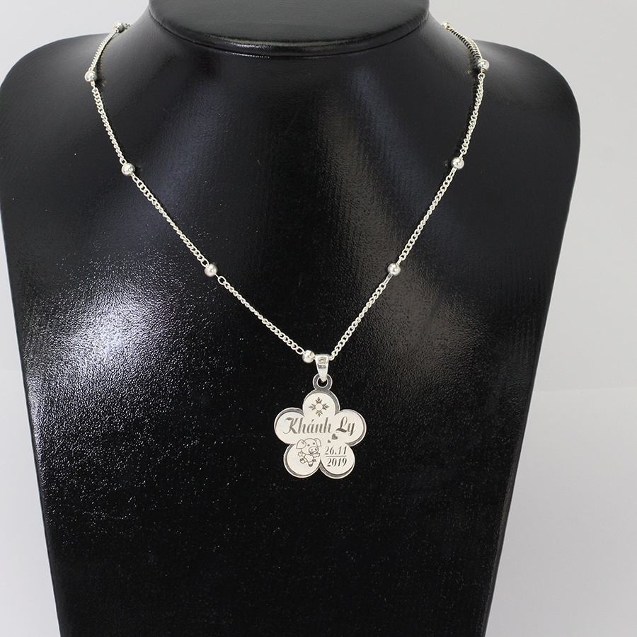 Vòng cổ bạc cho bé gái hình con lợn khắc tên DCT0076 Trang Sức TNJ