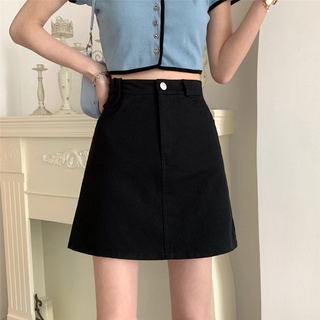 Chân váy jean kaki nữ chữ A cạp cao phong cách nữ ulzzang Hàn Quốc - A1