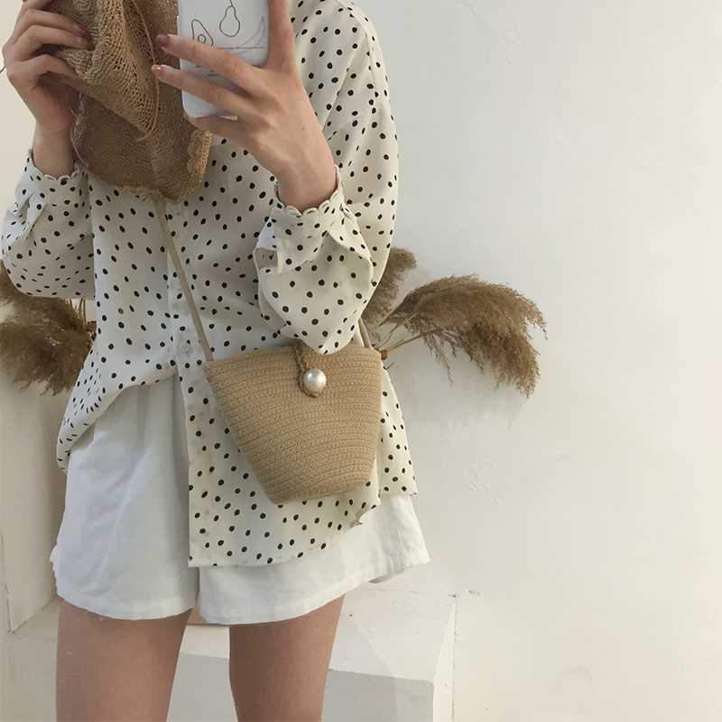 Túi Cói Cotton Phối Hạt Cườm Túi Đi Biển Xinh Xắn R1767