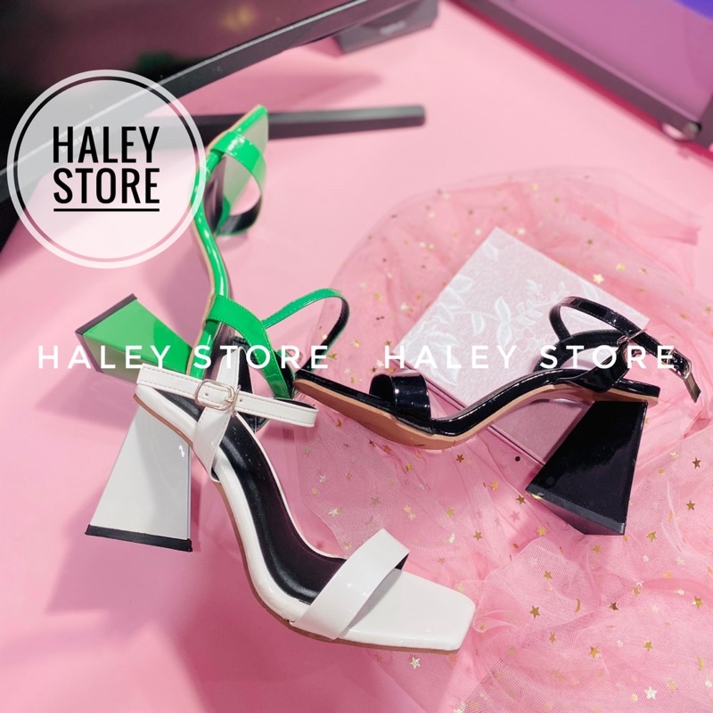 Giày guốc sandal nữ cao gót tam giác HALEY STORE quai ngang mũi vuông thời trang mới nhiều màu rẻ bền đẹp đi chơi