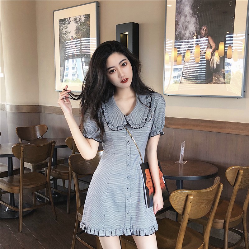 Order đầm caro phối nút giống Jennie Blackpink