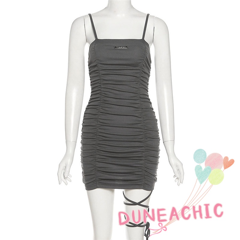 DUNEA Đầm Dây Rút Hở Lưng Gợi Cảm Cho Nữ