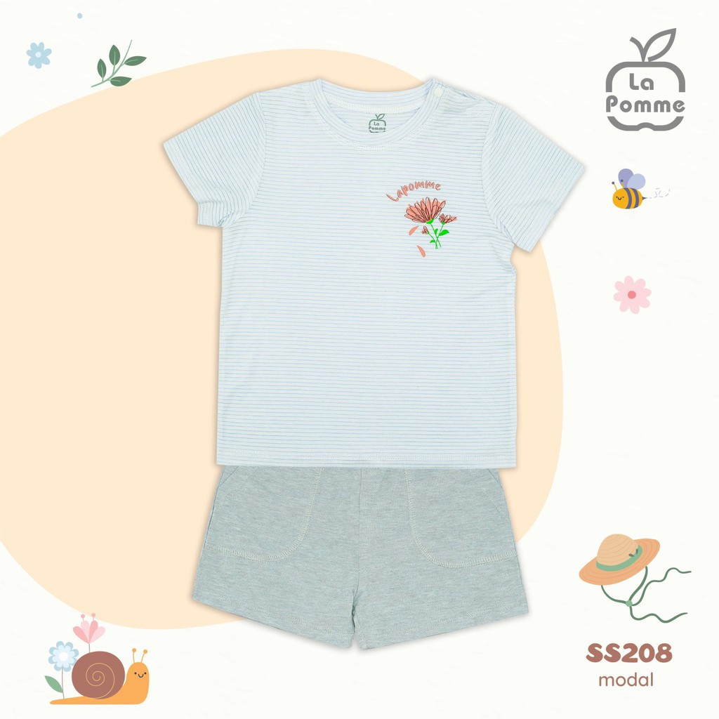 Bộ La Pomme Modal siêu mềm mịn mỏng mát da cao cấp cộc tay kẻ sọc in bồ công anh cho bé trai bé gái SS208