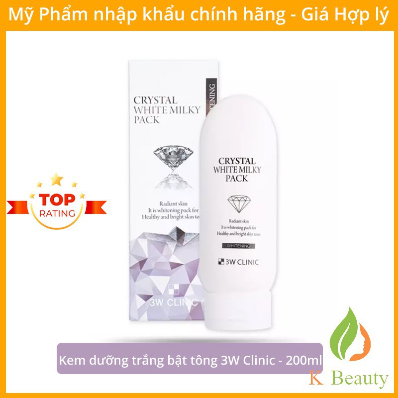 [Hàng Nhập Khẩu] Kem dưỡng trắng da bật tông 3W Clinic Crystal White Milky Pack - Hàn Quốc 200ml - [Chính Hãng]