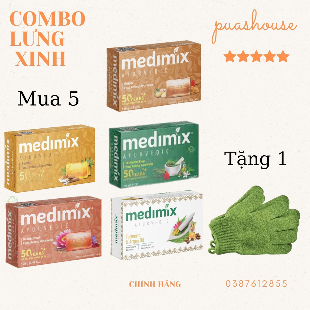[RẺ VÔ ĐỊCH] COMBO 5 TẶNG 1 BÁNH XÀ PHÒNG MEDIMIX THẢO DƯỢC 125G