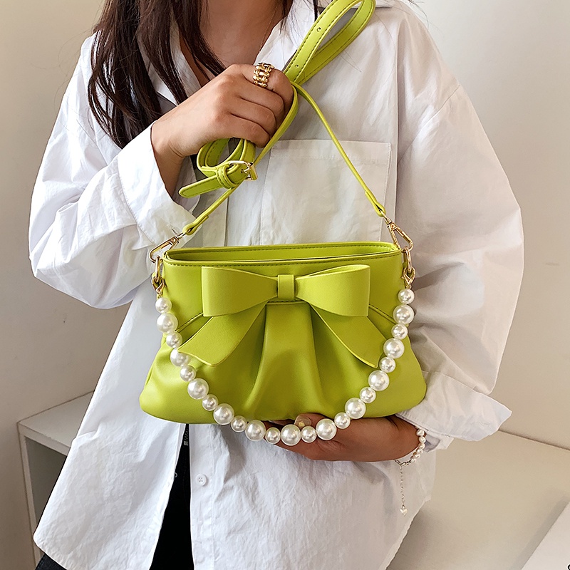 Túi đeo vai IELGY đính nơ và hạt ngọc trai nhân tạo phong cách Hàn Quốc thời trang dành cho nữ