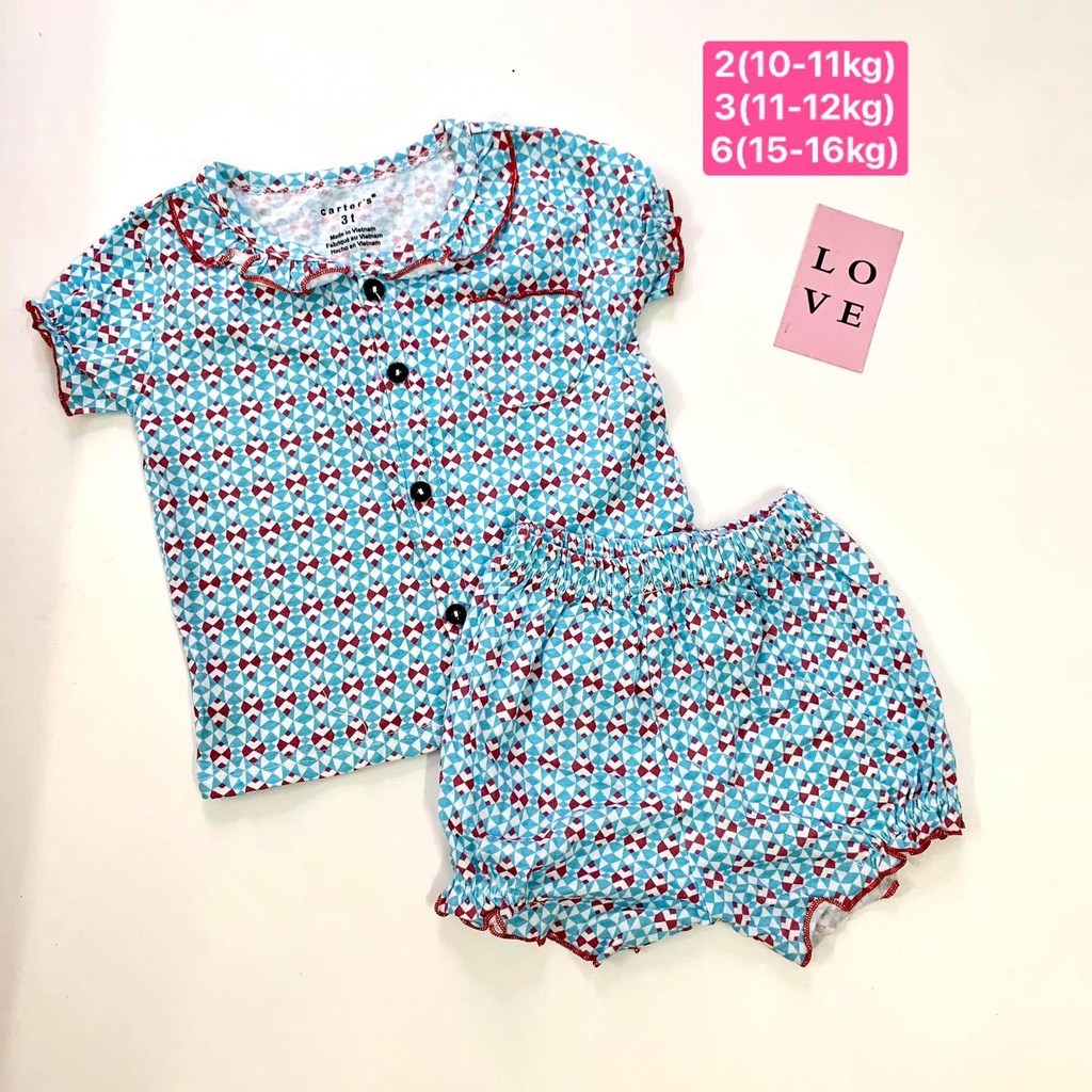 (Sale 29k)Bộ bé gái pizama chất cotton nhún bèo tay và gấu quần rất xinh