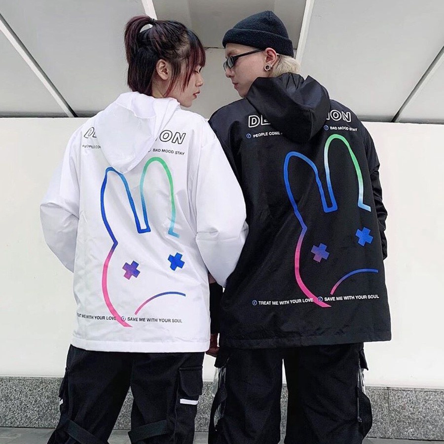 Áo khoác nữ chất dù dễ thương lót 2 lớp với hình ảnh hoạt hình thỏ công nghệ cực phẩm của năm