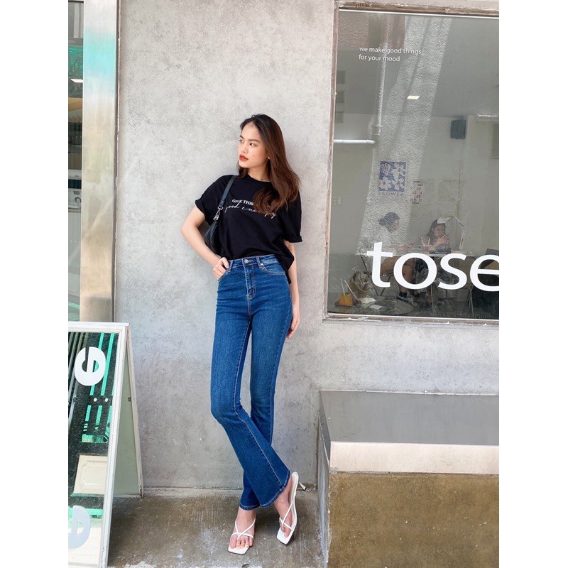 Quần jean nữ lưng cao ống loe, Super High Waisted Flare Jean, LUCETFASHION, quần bò nữ