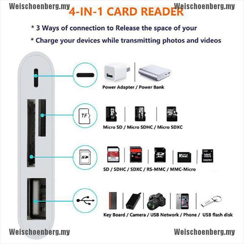 Đầu chuyển đổi đọc thẻ nhớ tf thiết kế 4 trong 1 có cổng usb tiện lợi