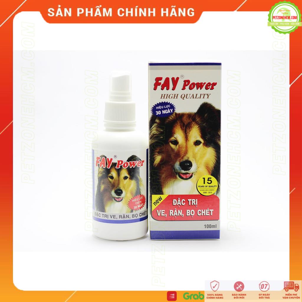 Diệt ve chó mèo 💰 FREESHIP 💰 FAY POWER 100ml Chai xịt trị ve | rận cho chó mèo | PetZoneHCM