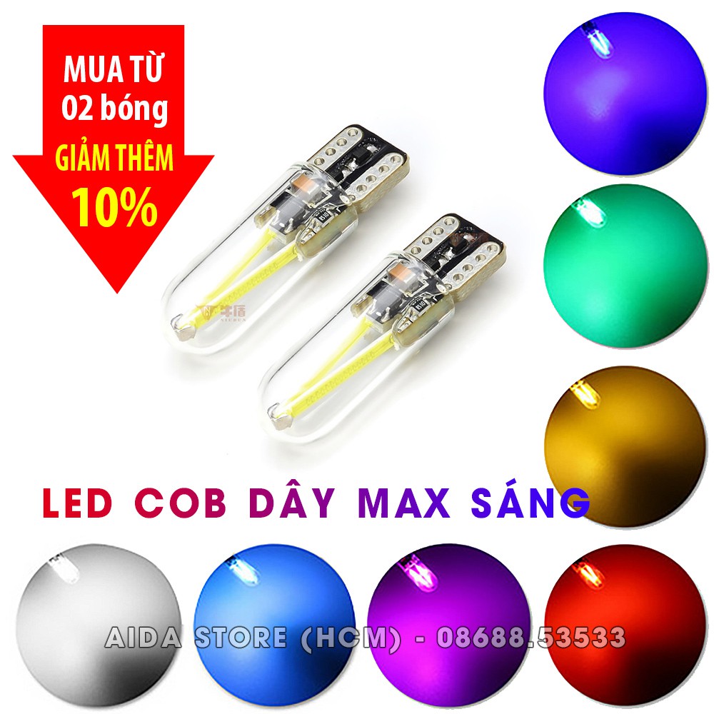 Cặp (02 bóng) đèn LED demi, xi nhan T10 FCOB Dây Filament