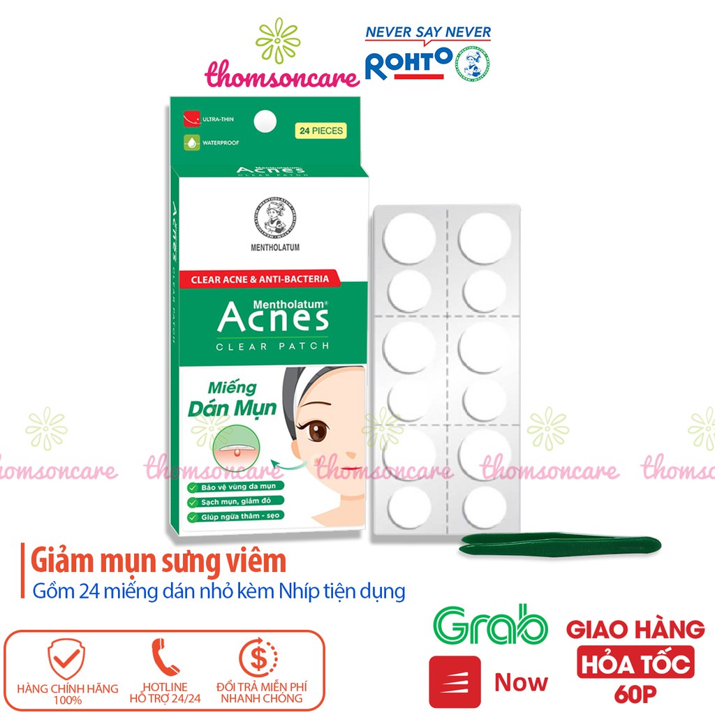 Miếng dán mụn Acnes Clear Patch Hộp 24 miếng, giảm mụn sưng đỏ, mụn bọc, kháng khuẩn, ngừa sẹo