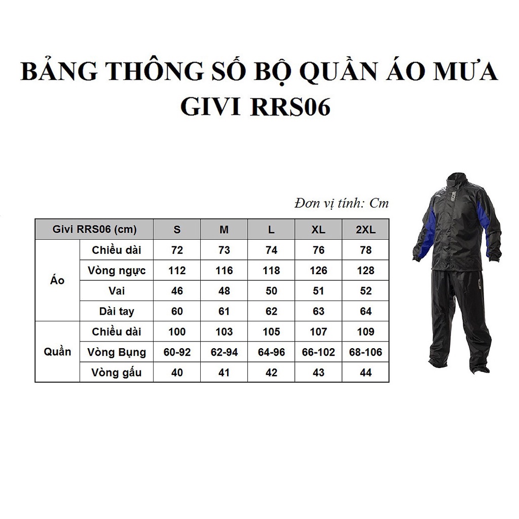 Áo mưa Givi chính hãng RRS06 chống thấm nước mưa tuyệt đối cao cấp