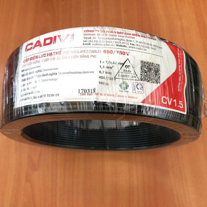 DÂY ĐIỆN ĐƠN CADIVI 1.5 - 100 MÉT