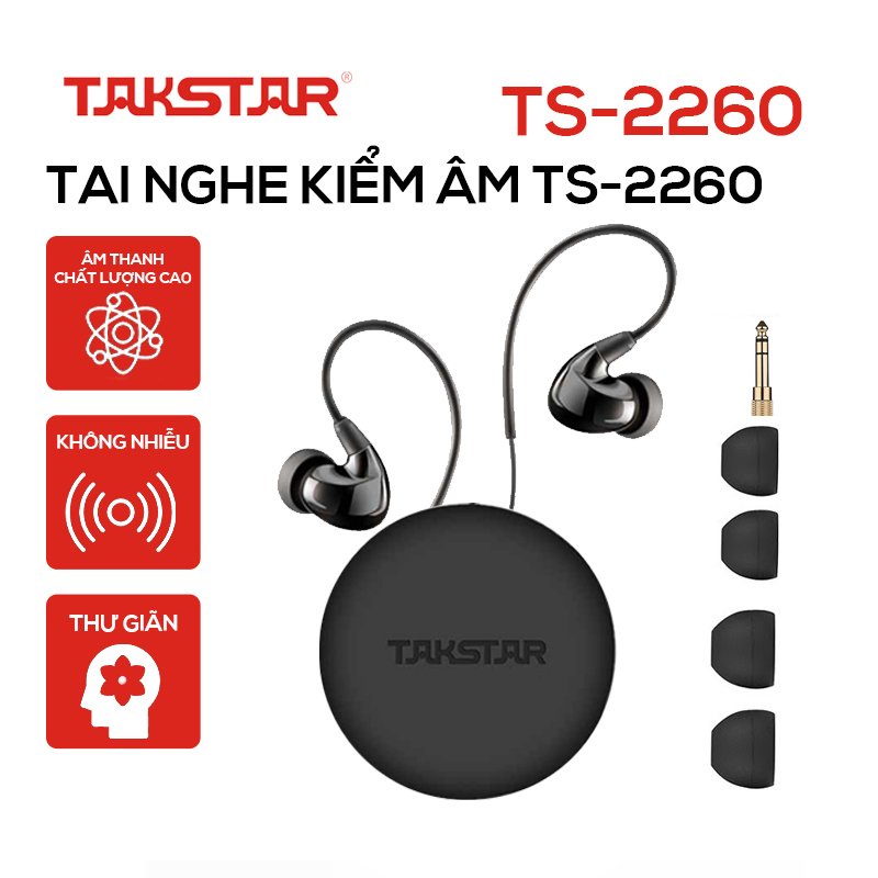 Tai Nghe Có Dây Nhét Tai Takstar TS-2260. Tai Nghe Kiểm Âm Cao Cấp,Dây Tai Nghe Dài, Âm Thanh Sống Động, Dễ Sử Dụng