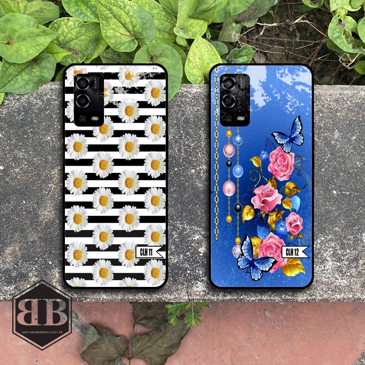 ỐP LƯNG KÍNH CƯỜNG LỰC OPPO A55 hình hoa