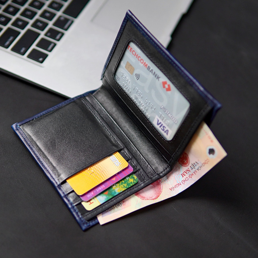 Ví Nam Da Bò WEMODA chuyển màu xanh dương dáng đứng bảo hành 24 tháng