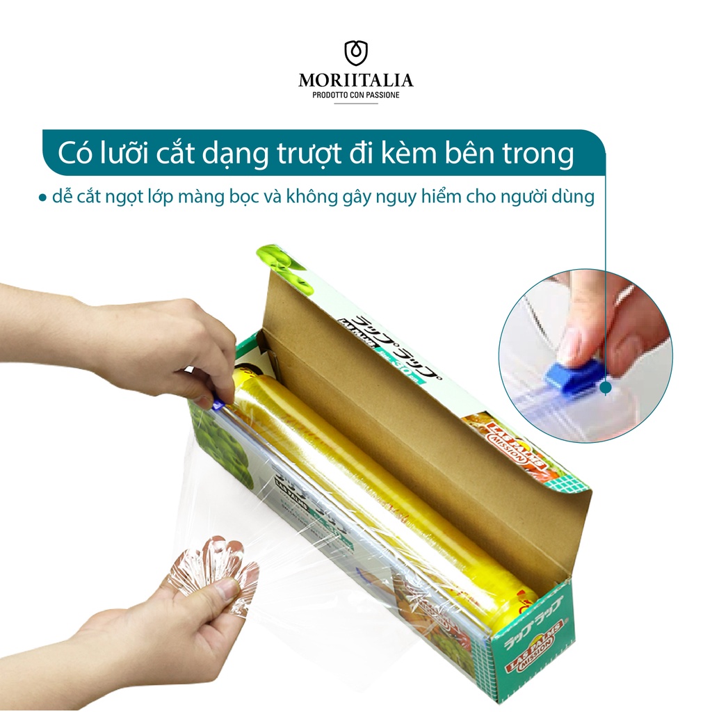 Màng bọc thực phẩm Las Palms chính hãng Moriitalia MBTP09006118 - Không mùi hôi, ngừa vi khuẩn, có dao nhựa kèm theo