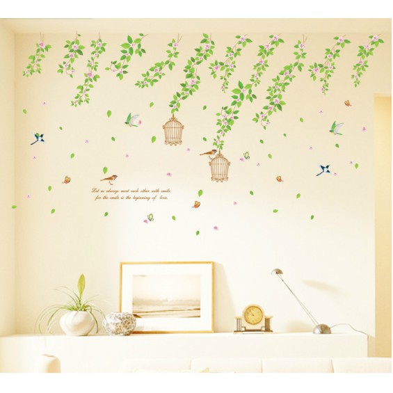 Decal trang trí tường Rèm hoa cỏ xinh
