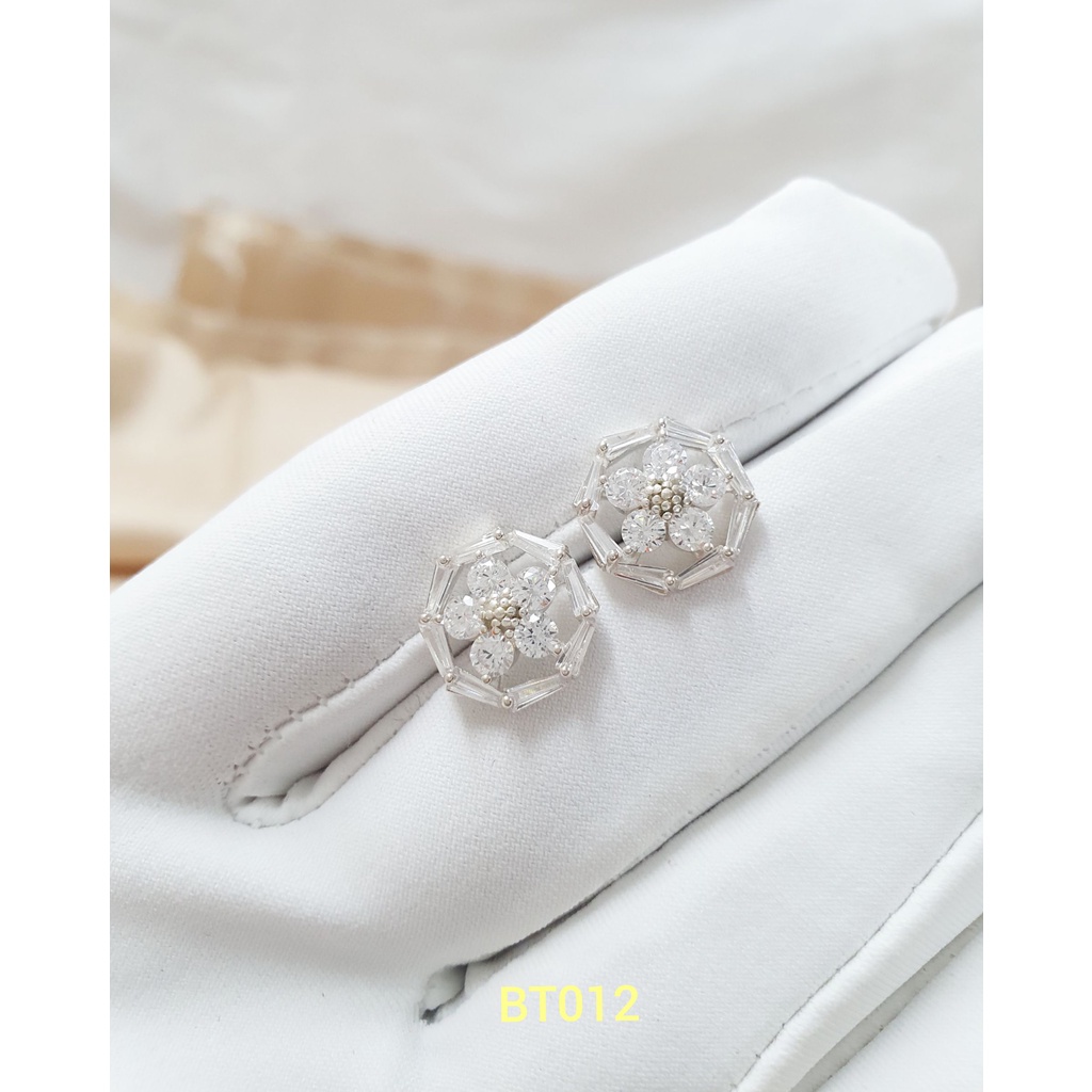 Bông tai nữ bạc ý (925), xi vàng trắng BT012, thiết kế 3d của Nhẫn Nam dtj