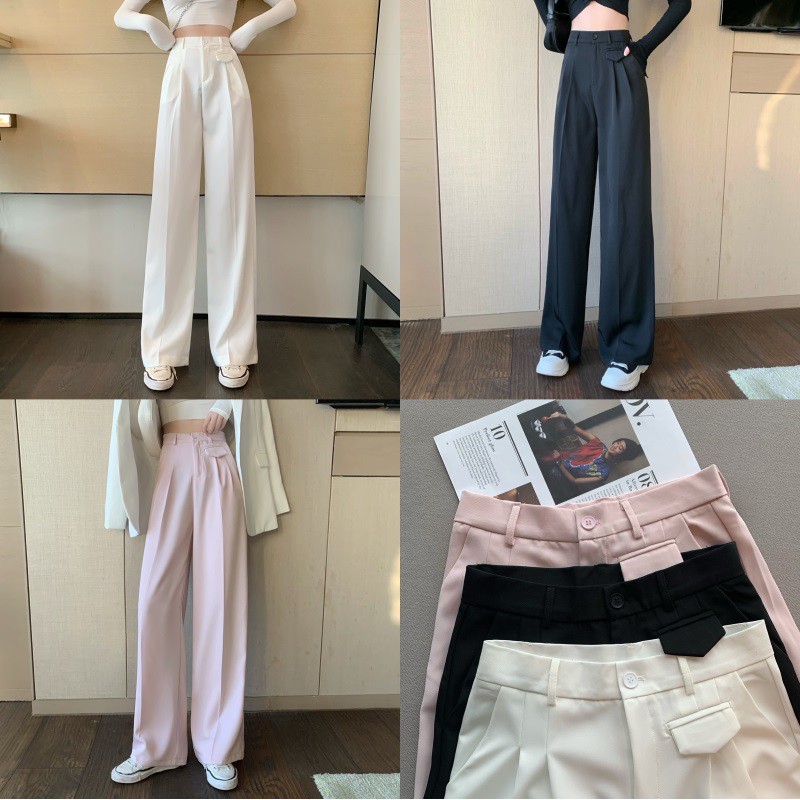 Quần eo cao phù hợp với quần lửng nữ mùa xuân và mùa hè rộng rãi màn hình mỏng dọc sinh viên thẳng đứng thẳng chân về ph | BigBuy360 - bigbuy360.vn